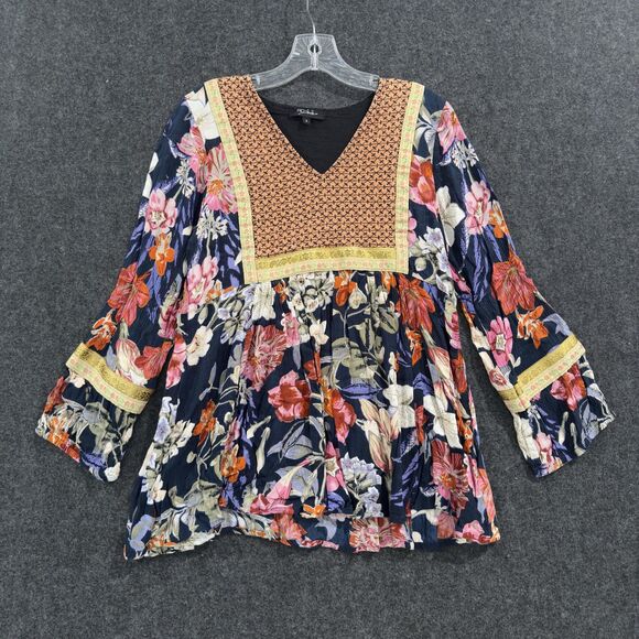 Anthropologie RD + Koko Blouse Women's Small Black Floral Peasant Emboridered - Picture 1 of 8